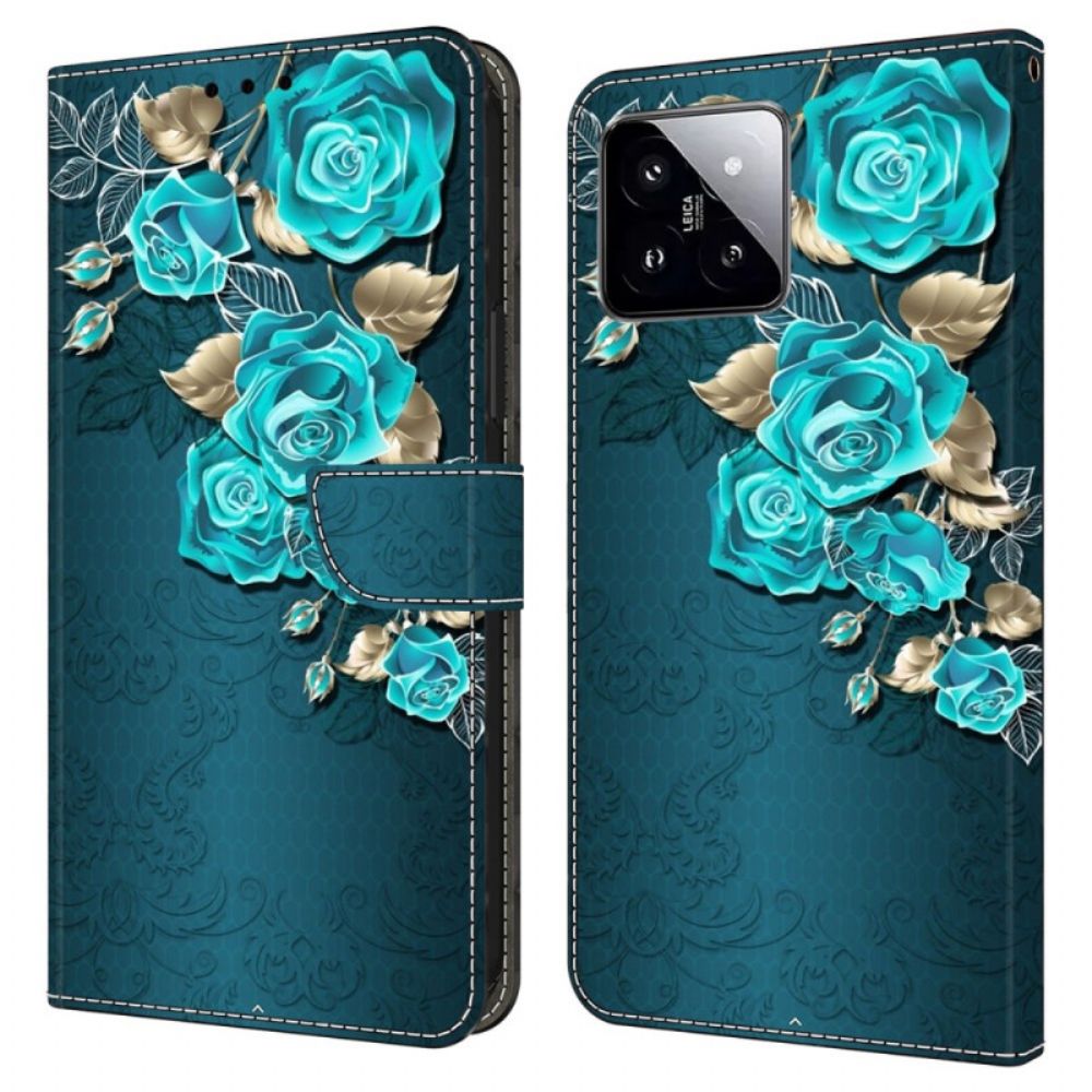 Flip Case Leren Xiaomi 14 Blauwe Roos