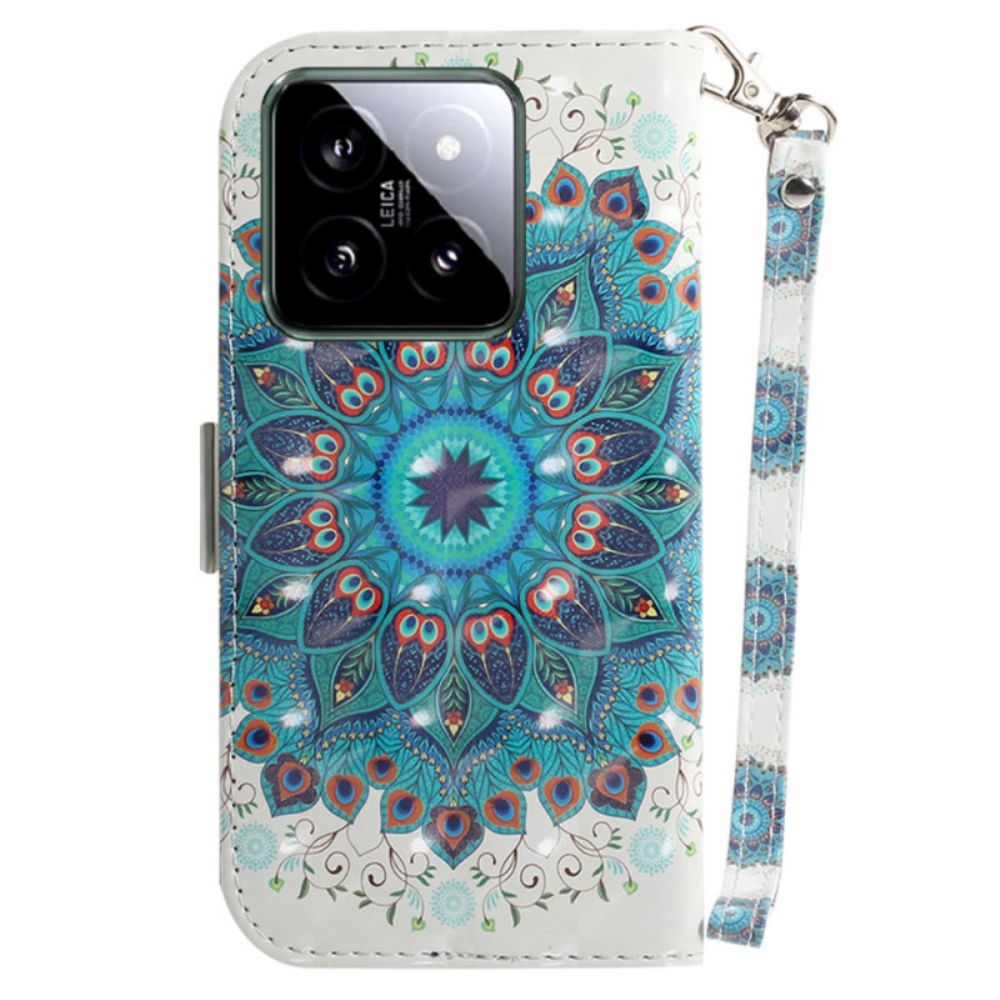 Flip Case Leren Xiaomi 14 Groene Mandala Met Bandje