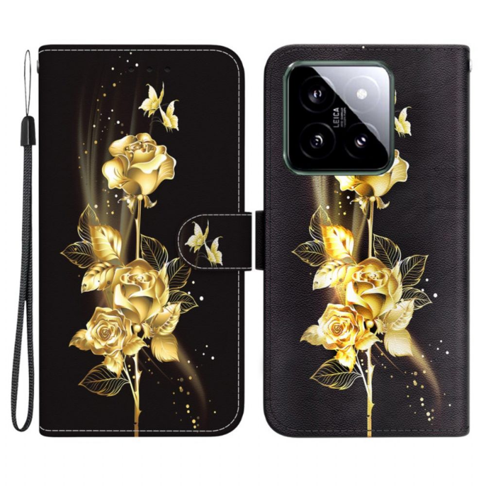 Flip Case Leren Xiaomi 14 Vlinders En Rozen Goud