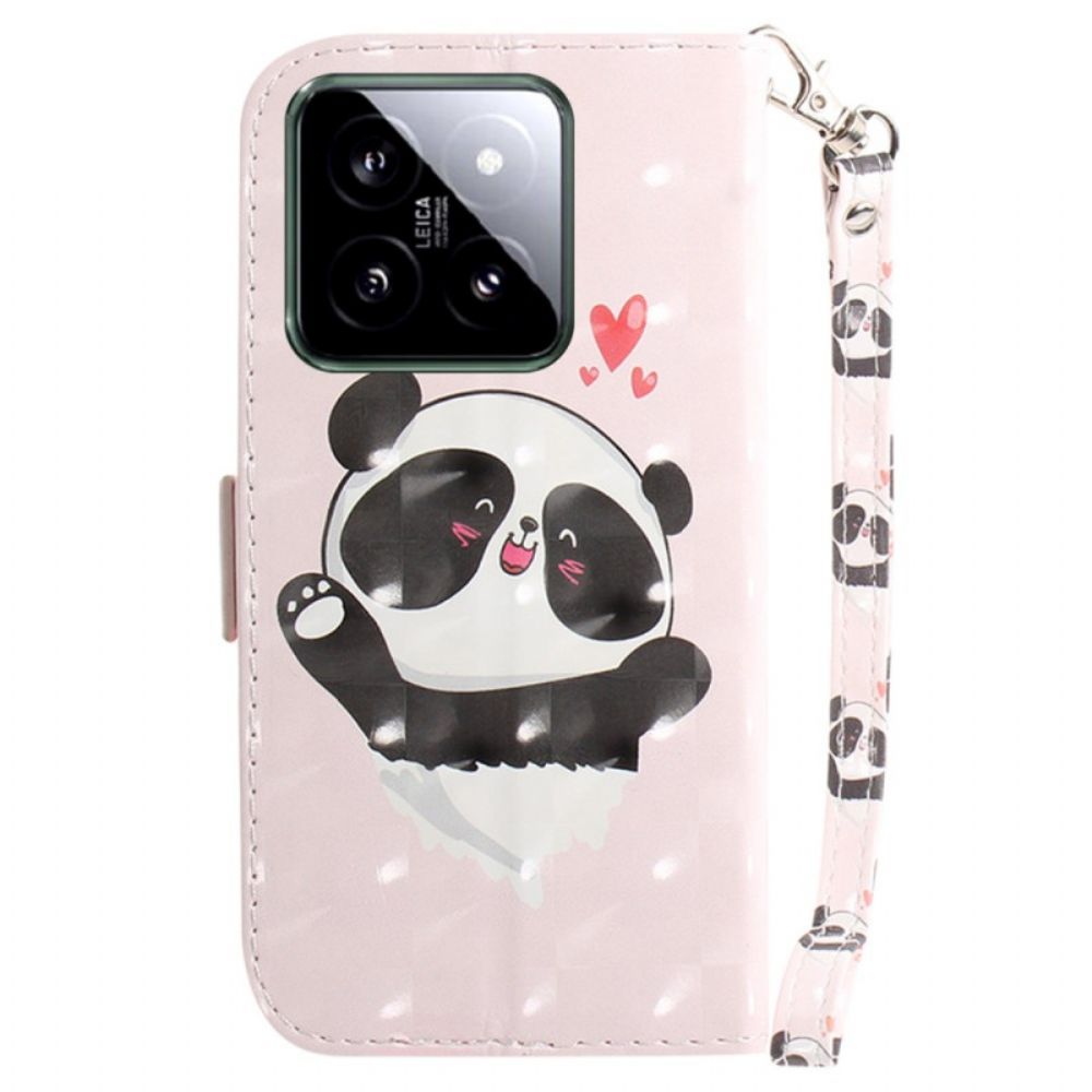 Folio-hoesje Xiaomi 14 Telefoonhoesje Panda Love Met Riempje