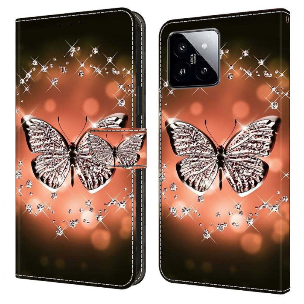 Leren Hoesje Voor Xiaomi 14 Kristallen Vlinders