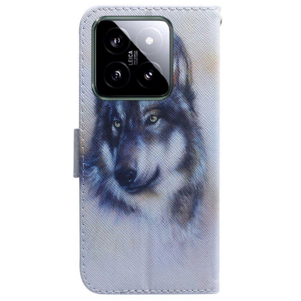 Leren Hoesje Voor Xiaomi 14 Wolvenaquarel