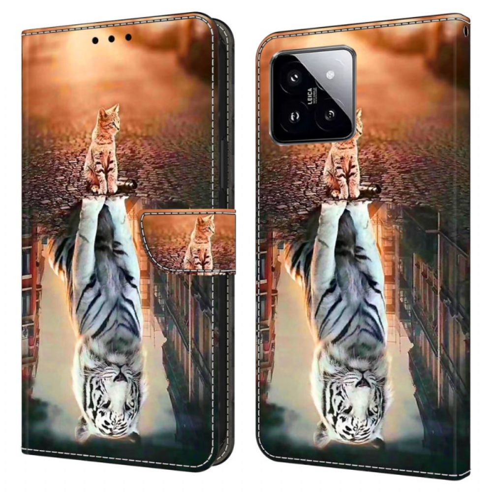 Leren Hoesje Xiaomi 14 Kittendroom Bescherming Hoesje