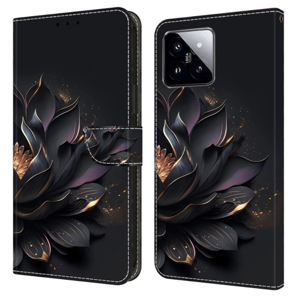 Leren Hoesje Xiaomi 14 Paarse Lotus Bescherming Hoesje