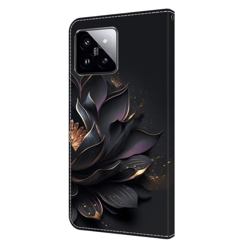 Leren Hoesje Xiaomi 14 Paarse Lotus Bescherming Hoesje