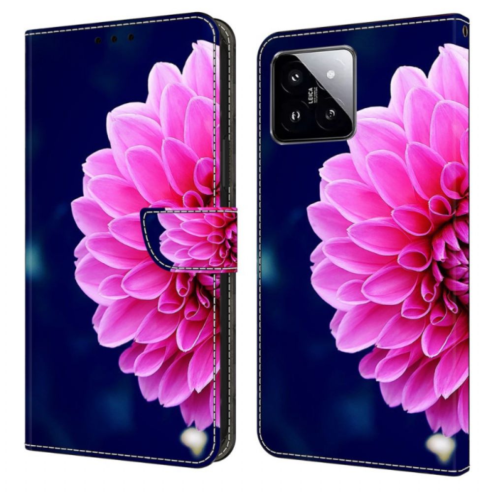 Leren Hoesje Xiaomi 14 Roze Bloem Bescherming Hoesje