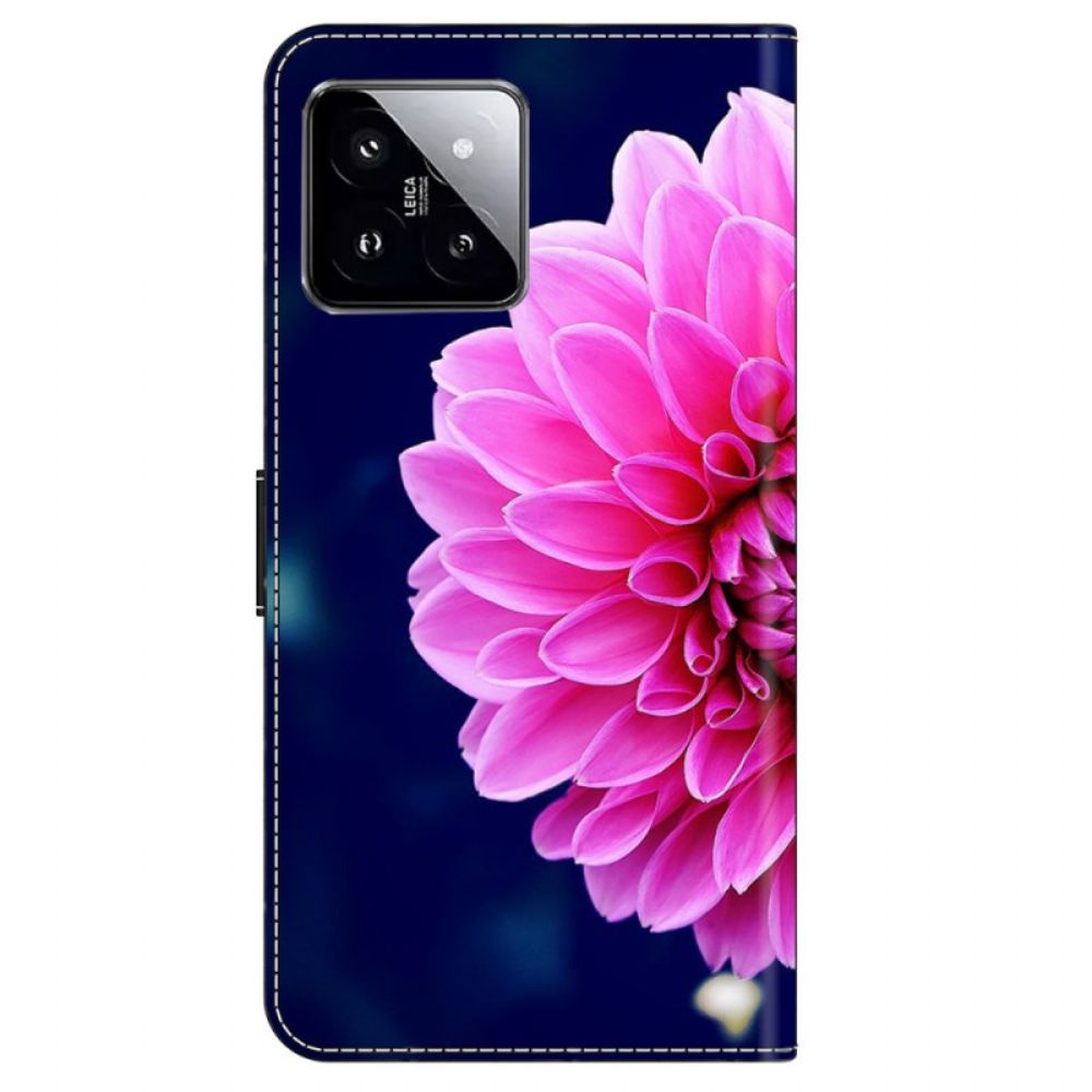 Leren Hoesje Xiaomi 14 Roze Bloem Bescherming Hoesje