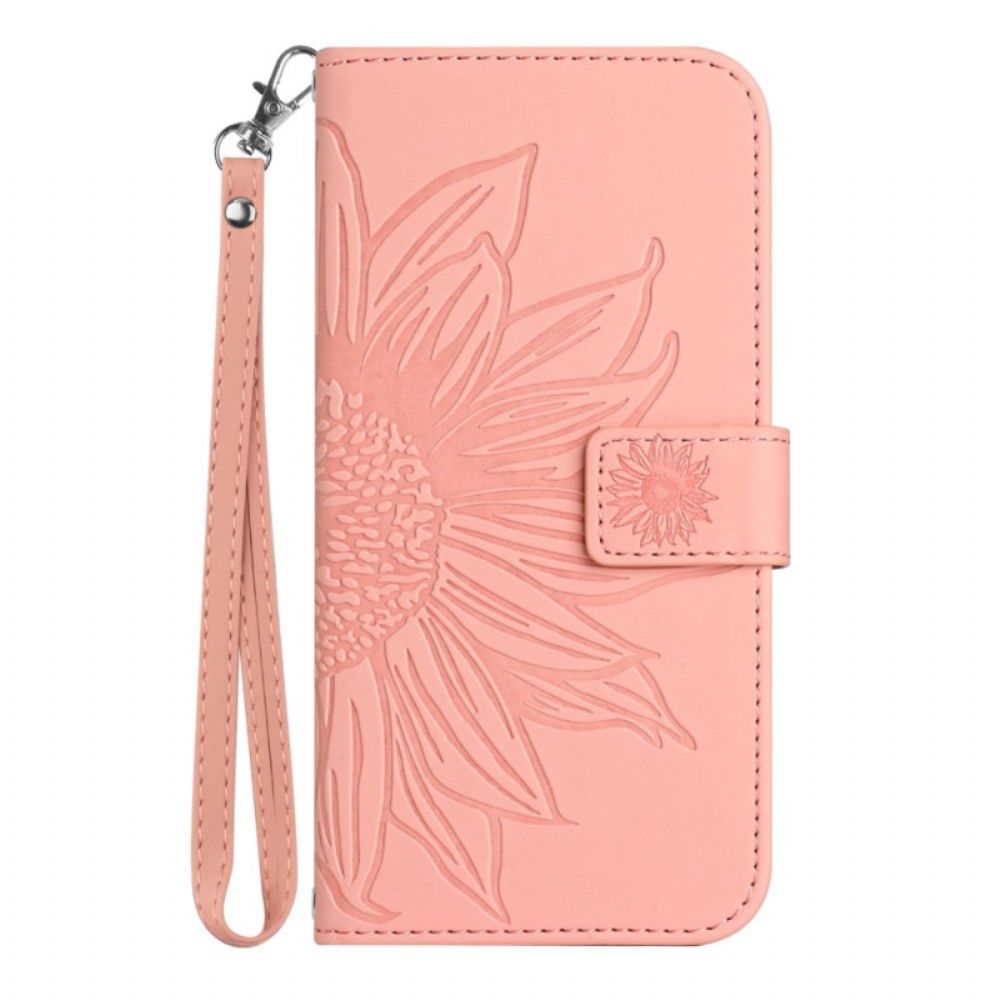 Leren Hoesje Xiaomi 14 Zonnebloem Met Riempje Bescherming Hoesje