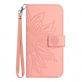 Leren Hoesje Xiaomi 14 Zonnebloem Met Riempje Bescherming Hoesje