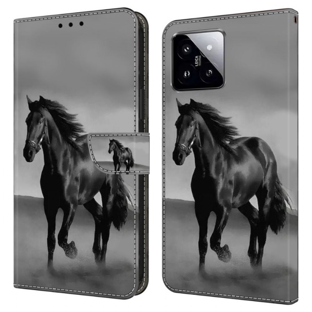 Leren Hoesje Xiaomi 14 Zwart Paard Bescherming Hoesje