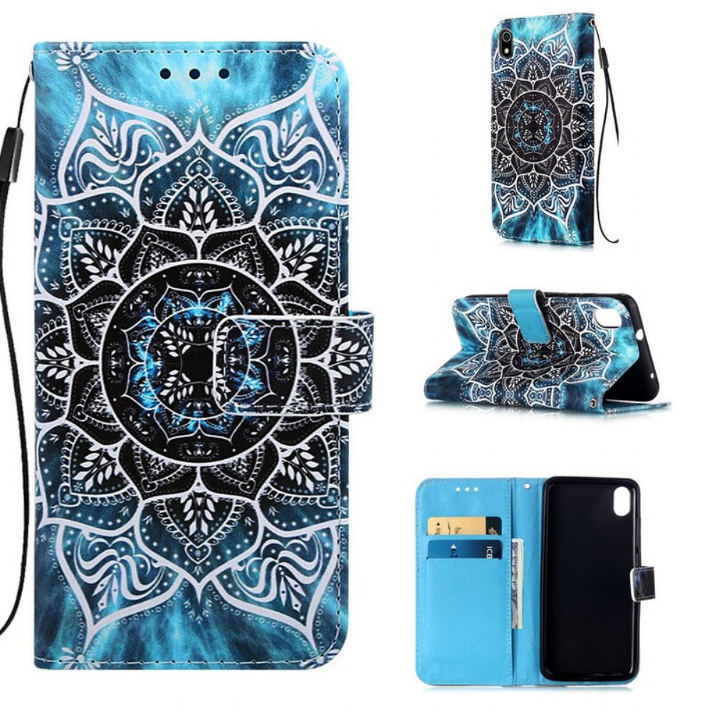 Leren Hoesje voor Xiaomi Redmi 7A Met Ketting Mandala Met Zwarte Bandjes