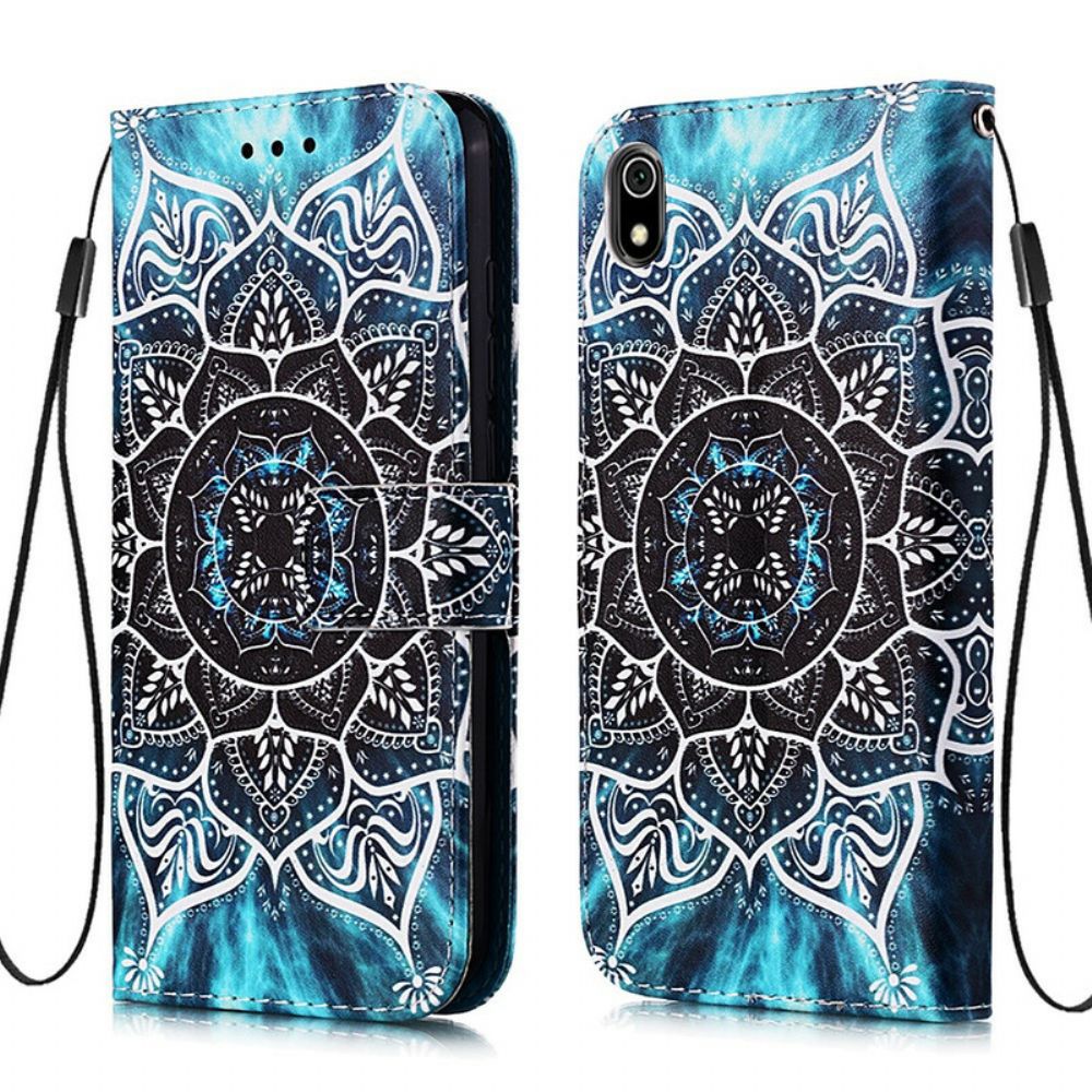 Leren Hoesje voor Xiaomi Redmi 7A Met Ketting Mandala Met Zwarte Bandjes