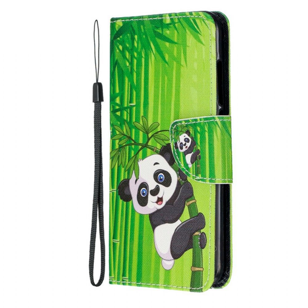 Leren Hoesje voor Xiaomi Redmi 7A Met Ketting Panda Op Bamboeband