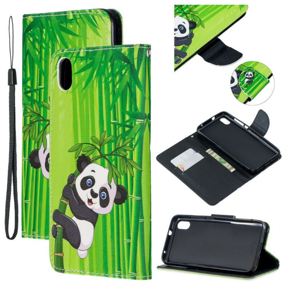 Leren Hoesje voor Xiaomi Redmi 7A Met Ketting Panda Op Bamboeband