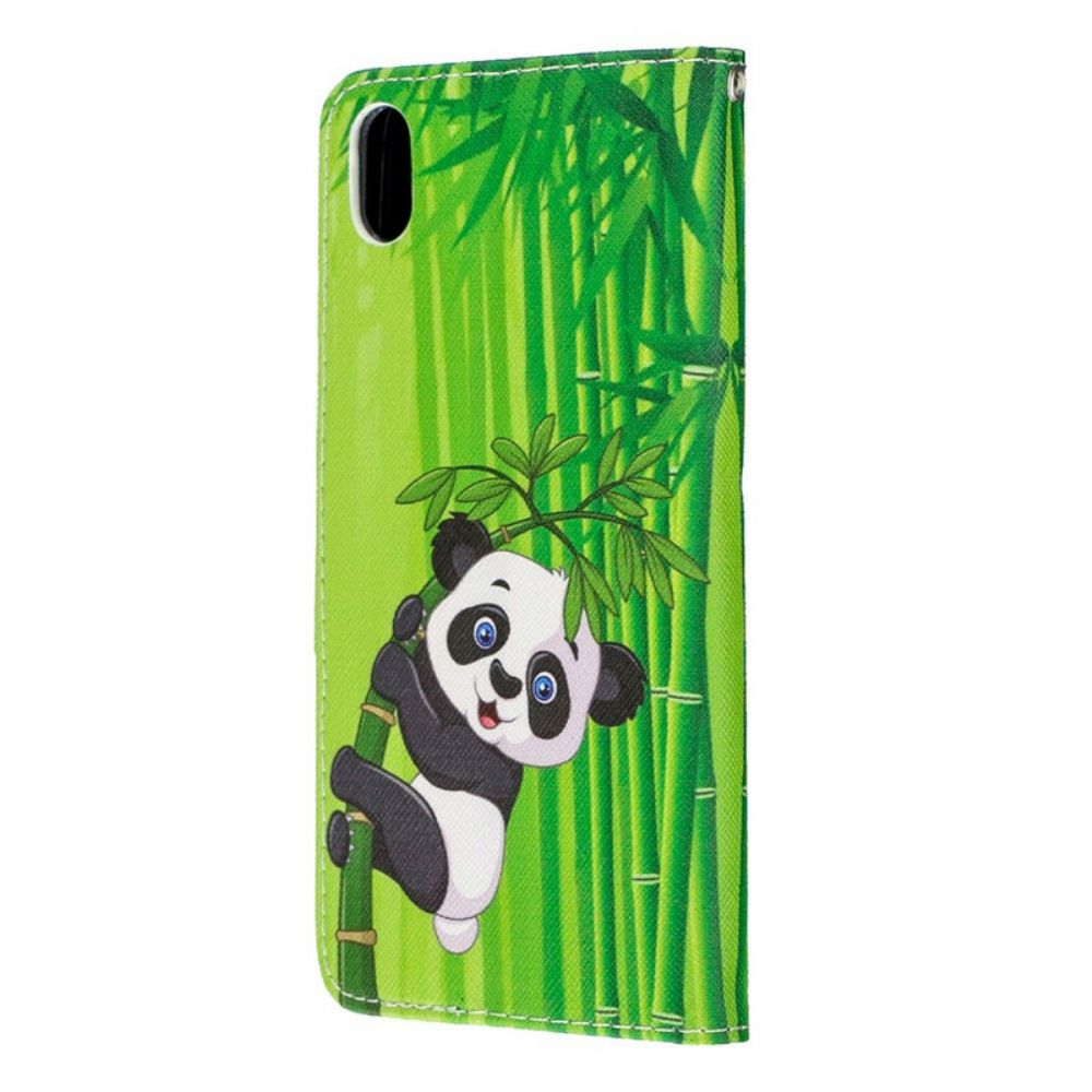 Leren Hoesje voor Xiaomi Redmi 7A Met Ketting Panda Op Bamboeband