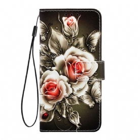 Leren Hoesje voor Xiaomi Redmi 7A Met Ketting Zwarte Roos Met Riem