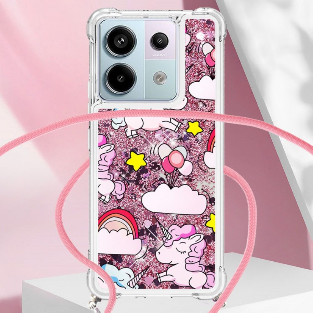 Cover Hoesje Xiaomi Redmi Note 13 Pro 5g Telefoonhoesje Koord Met Cartoonpatroon Met Pailletten