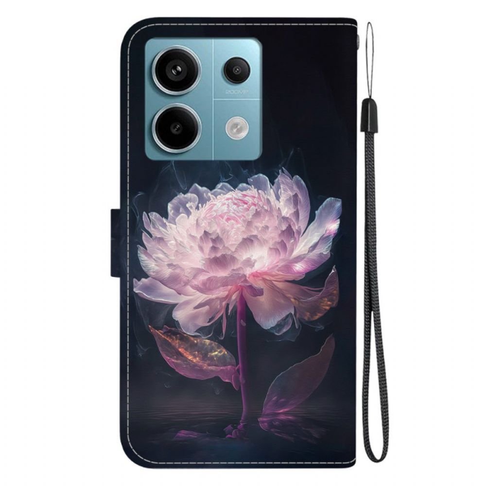 Folio-hoesje Xiaomi Redmi Note 13 Pro 5g Telefoonhoesje Paarse Pioen Met Bandje