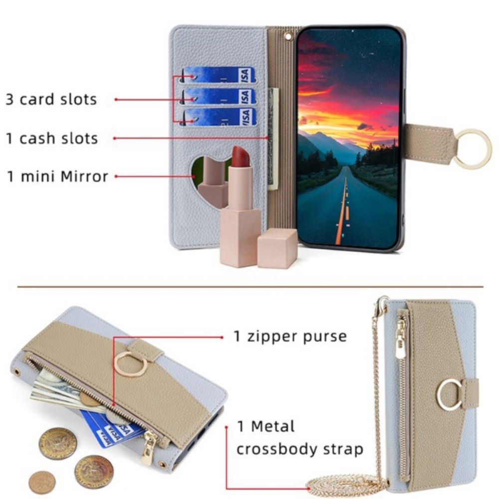 Folio-hoesje Xiaomi Redmi Note 13 Pro 5g Telefoonhoesje Spiegel En Schouderband