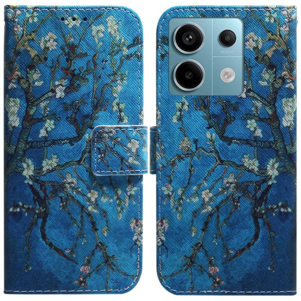 Leren Hoesje Voor Xiaomi Redmi Note 13 Pro 5g Abrikozenbloemen