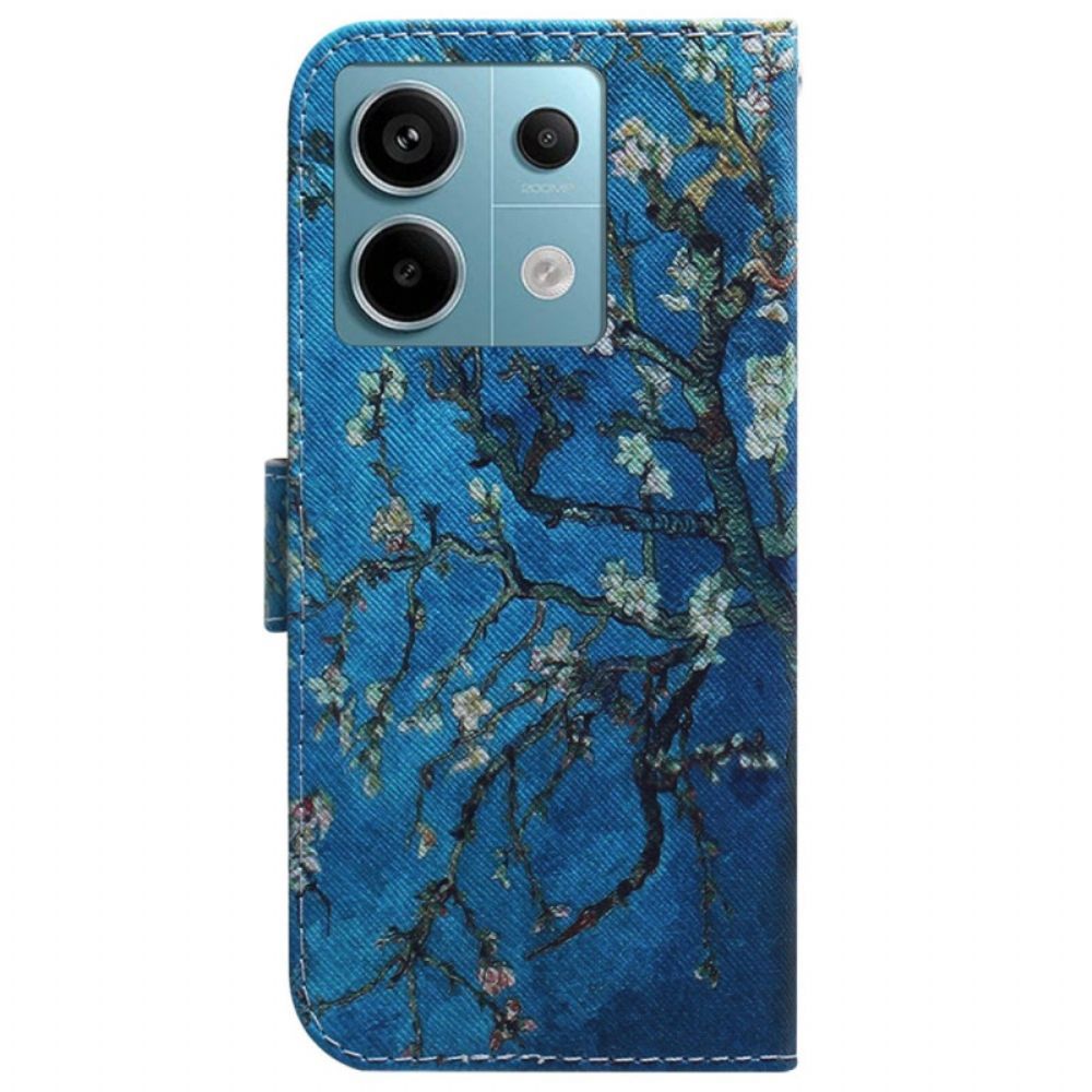 Leren Hoesje Voor Xiaomi Redmi Note 13 Pro 5g Abrikozenbloemen