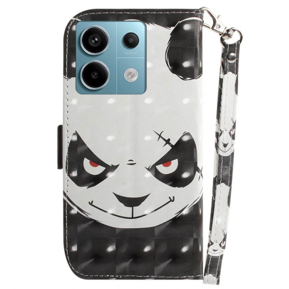 Leren Hoesje Voor Xiaomi Redmi Note 13 Pro 5g Boze Panda Met Riem