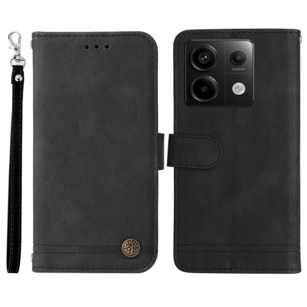 Leren Hoesje Voor Xiaomi Redmi Note 13 Pro 5g Decoratieve Riemklinknagel