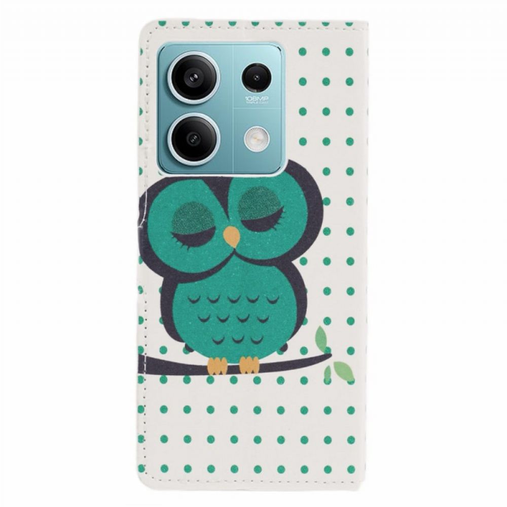 Leren Hoesje Voor Xiaomi Redmi Note 13 Pro 5g Slapende Uil