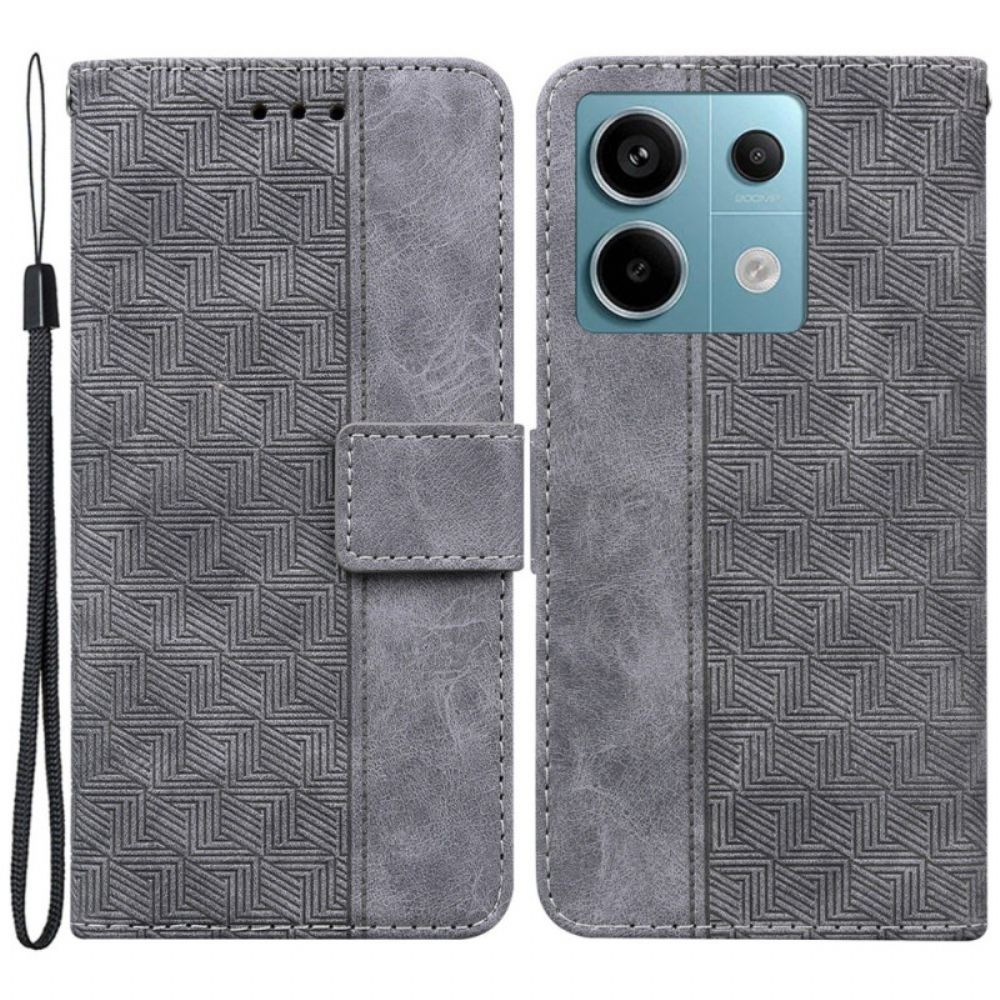 Leren Hoesje Xiaomi Redmi Note 13 Pro 5g Geweven Patroon Met Bandjes Bescherming Hoesje