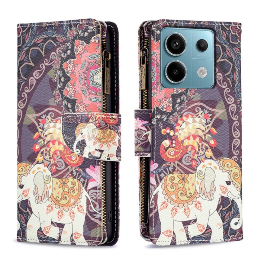 Leren Hoesje Xiaomi Redmi Note 13 Pro 5g Indische Olifant Portemonnee Bescherming Hoesje