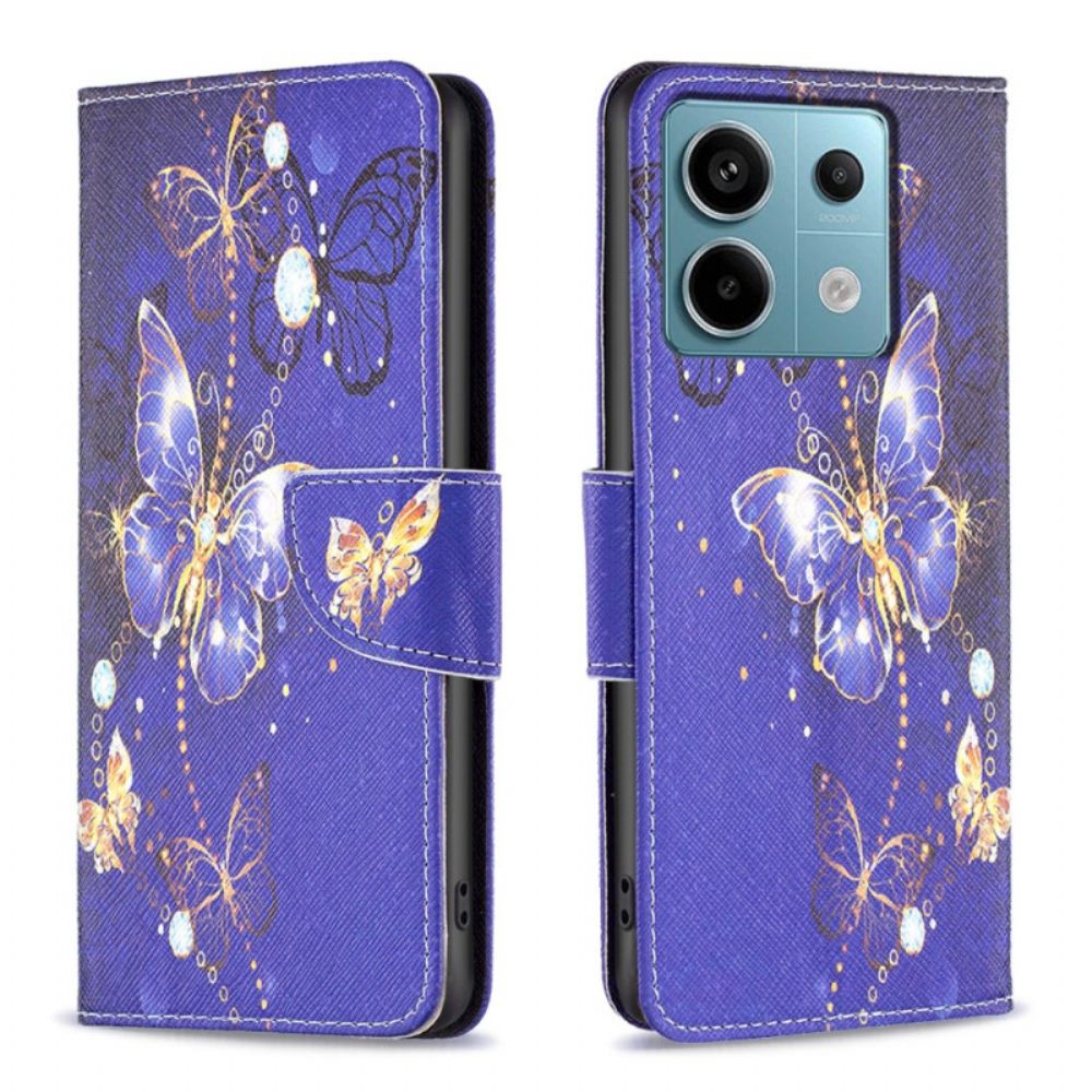 Leren Hoesje Xiaomi Redmi Note 13 Pro 5g Paarse Vlinders Bescherming Hoesje