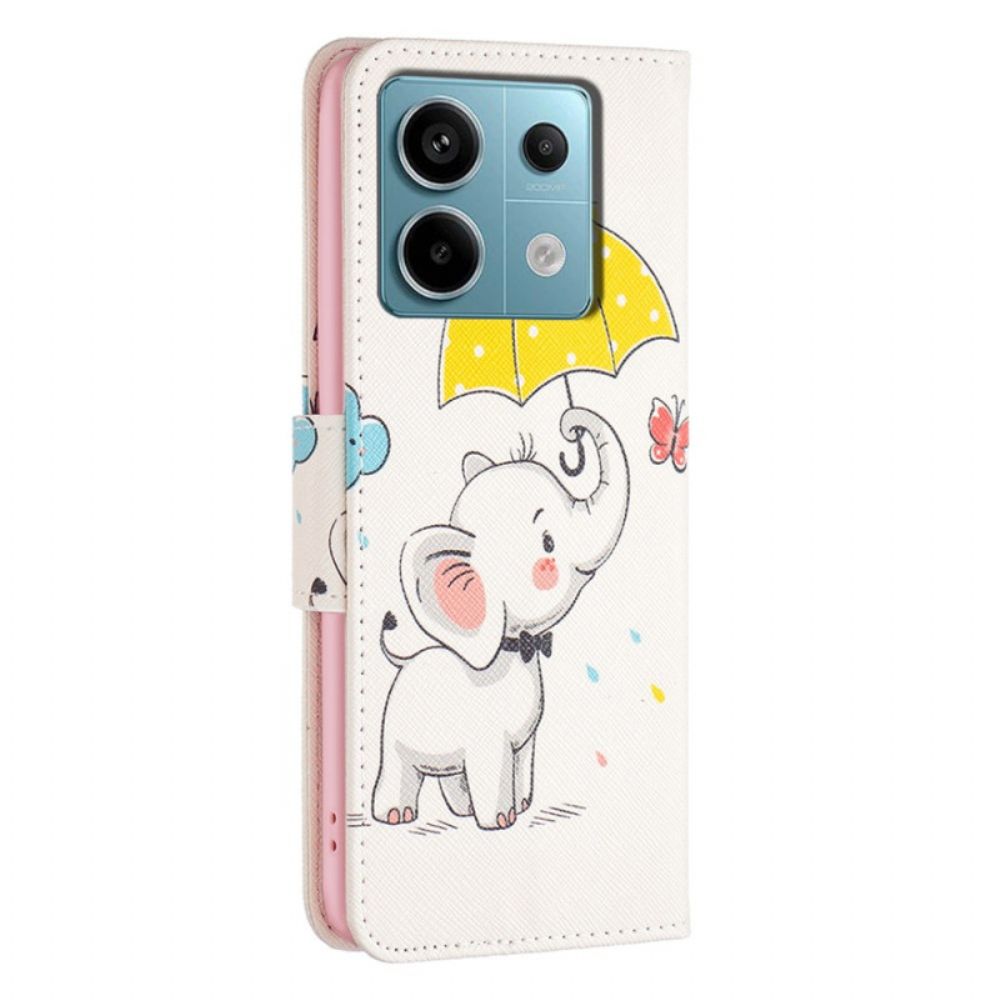 Leren Hoesje Xiaomi Redmi Note 13 Pro 5g Paraplu En Olifant Bescherming Hoesje