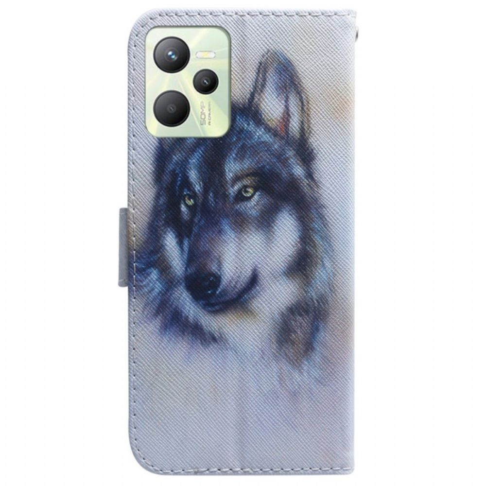 Folio-hoesje voor Realme C35 Aquarel Wolf