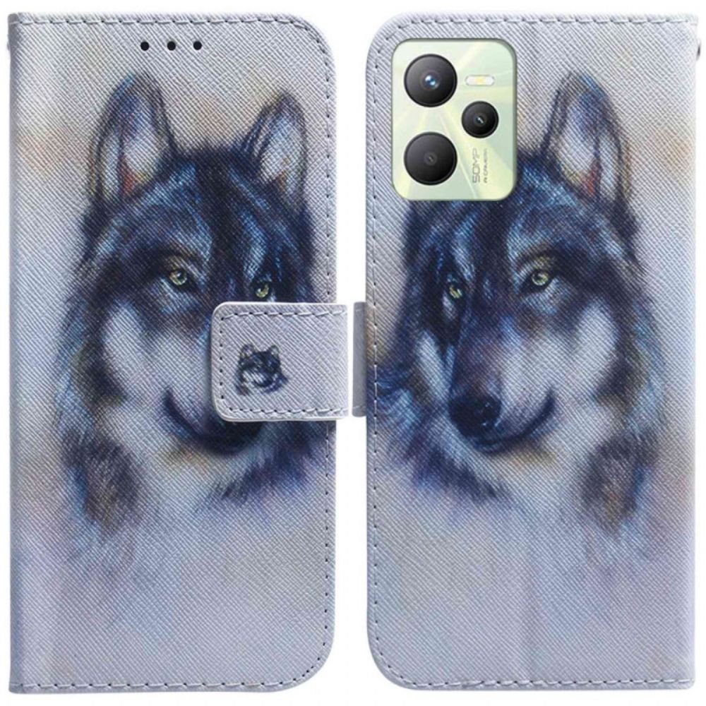 Folio-hoesje voor Realme C35 Aquarel Wolf