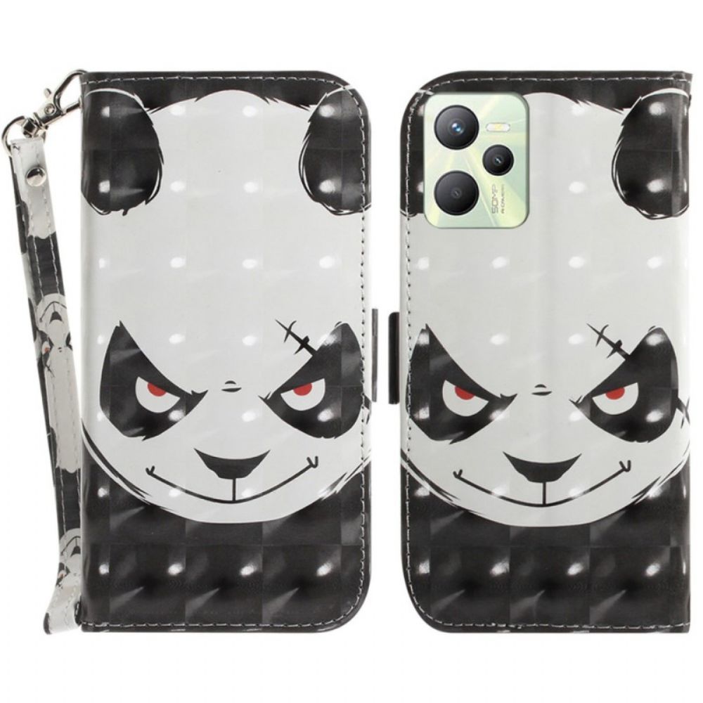 Folio-hoesje voor Realme C35 Met Ketting Boze Panda Met Riem