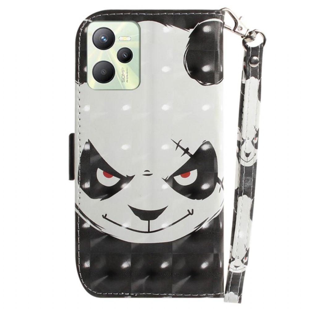 Folio-hoesje voor Realme C35 Met Ketting Boze Panda Met Riem