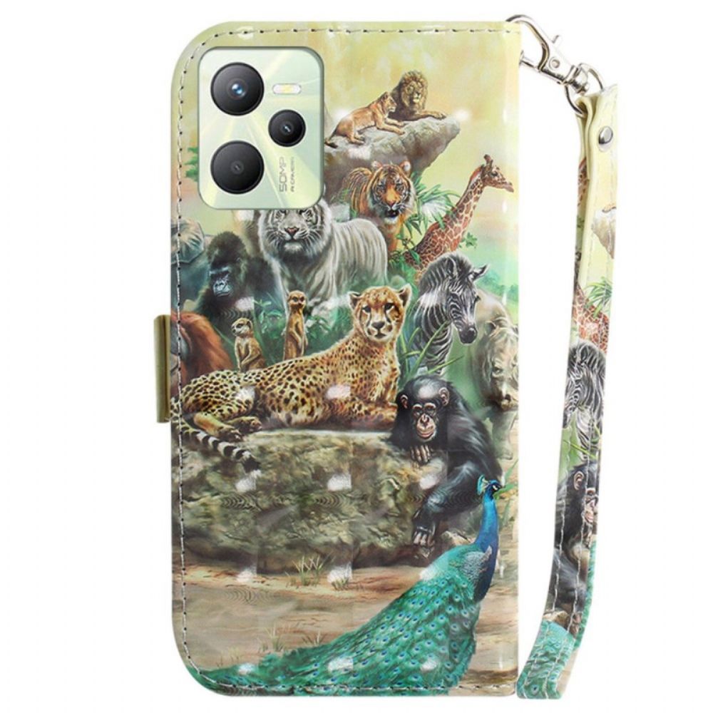 Folio-hoesje voor Realme C35 Met Ketting Thong Safari