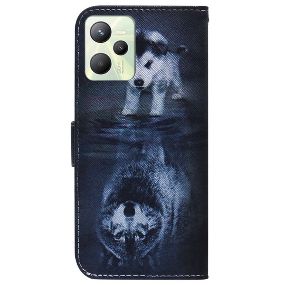 Folio-hoesje voor Realme C35 Wolf Perspectief Puppy