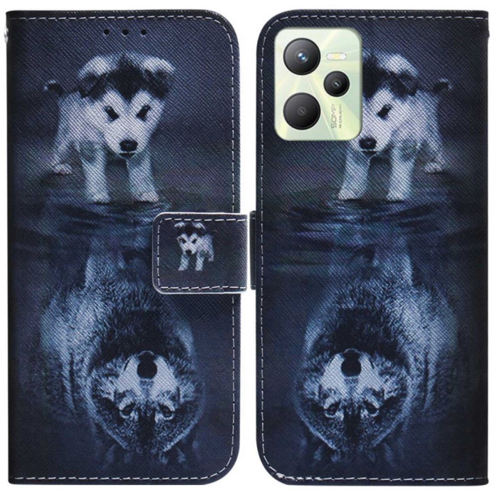 Folio-hoesje voor Realme C35 Wolf Perspectief Puppy