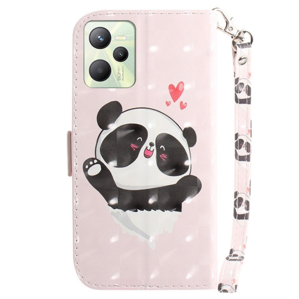 Leren Hoesje voor Realme C35 Met Ketting Kleine Panda Met Riem