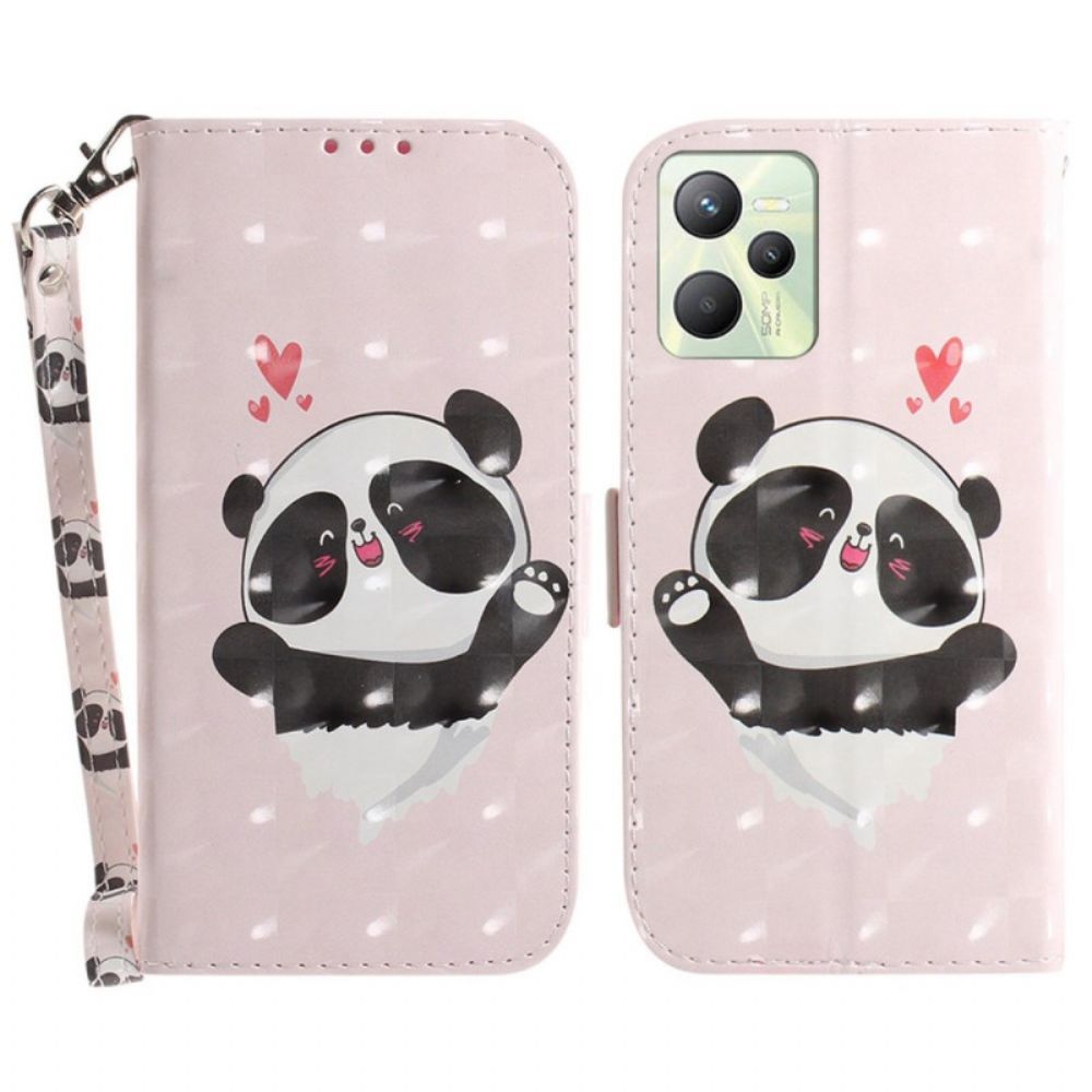 Leren Hoesje voor Realme C35 Met Ketting Kleine Panda Met Riem