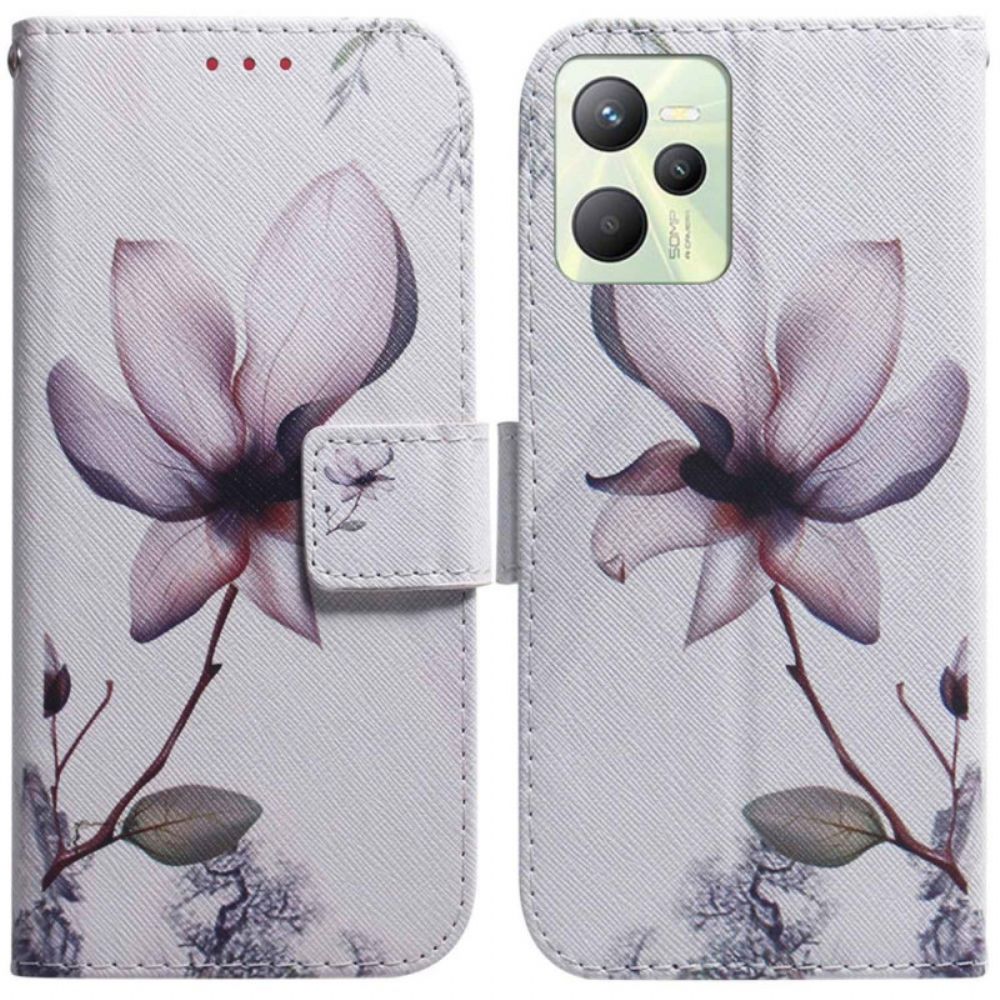 Leren Hoesje voor Realme C35 Roze Bloem