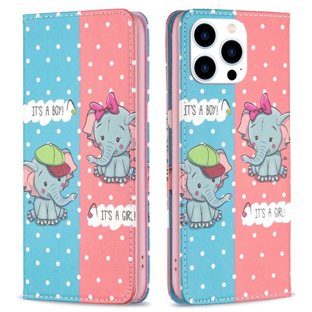 Bescherming Hoesje voor iPhone 14 Pro Folio-hoesje Babyolifanten