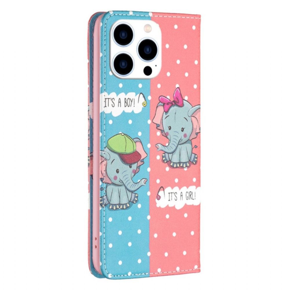 Bescherming Hoesje voor iPhone 14 Pro Folio-hoesje Babyolifanten