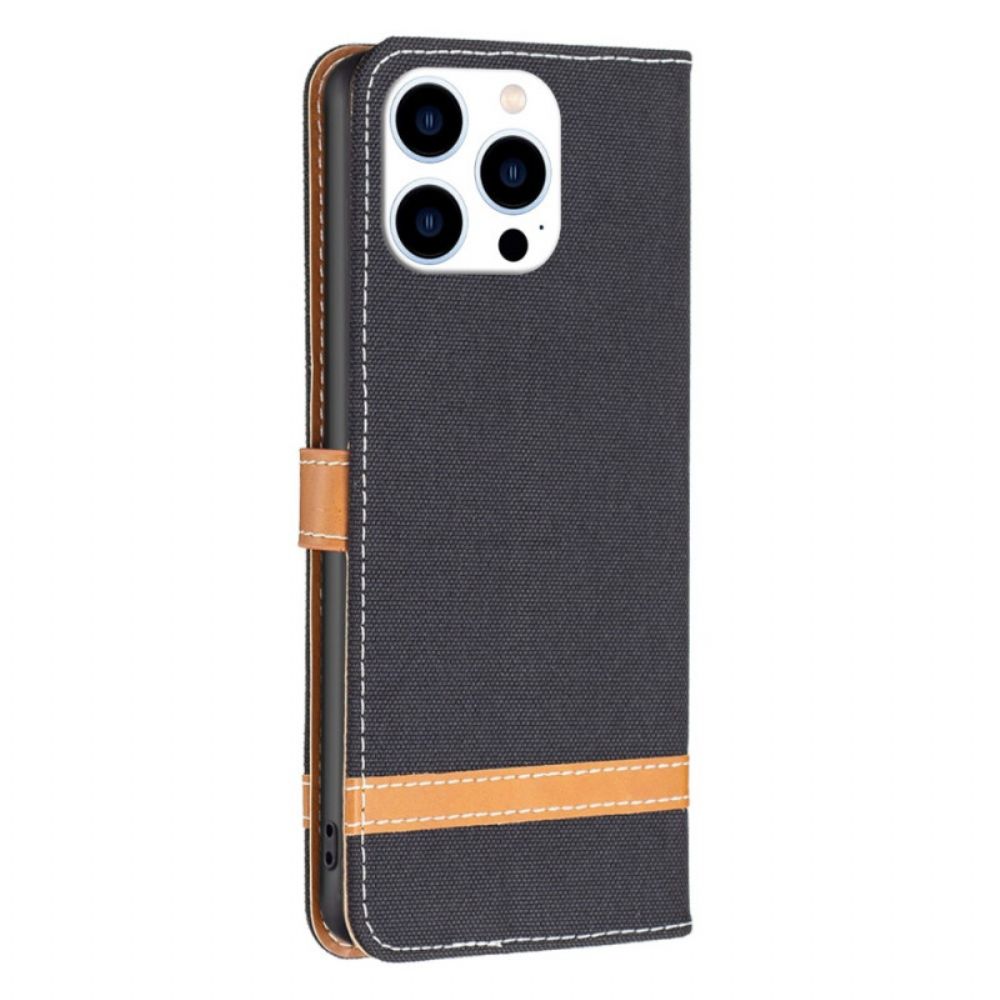 Folio-hoesje voor iPhone 14 Pro Met Ketting Band Met Stof En Leereffect