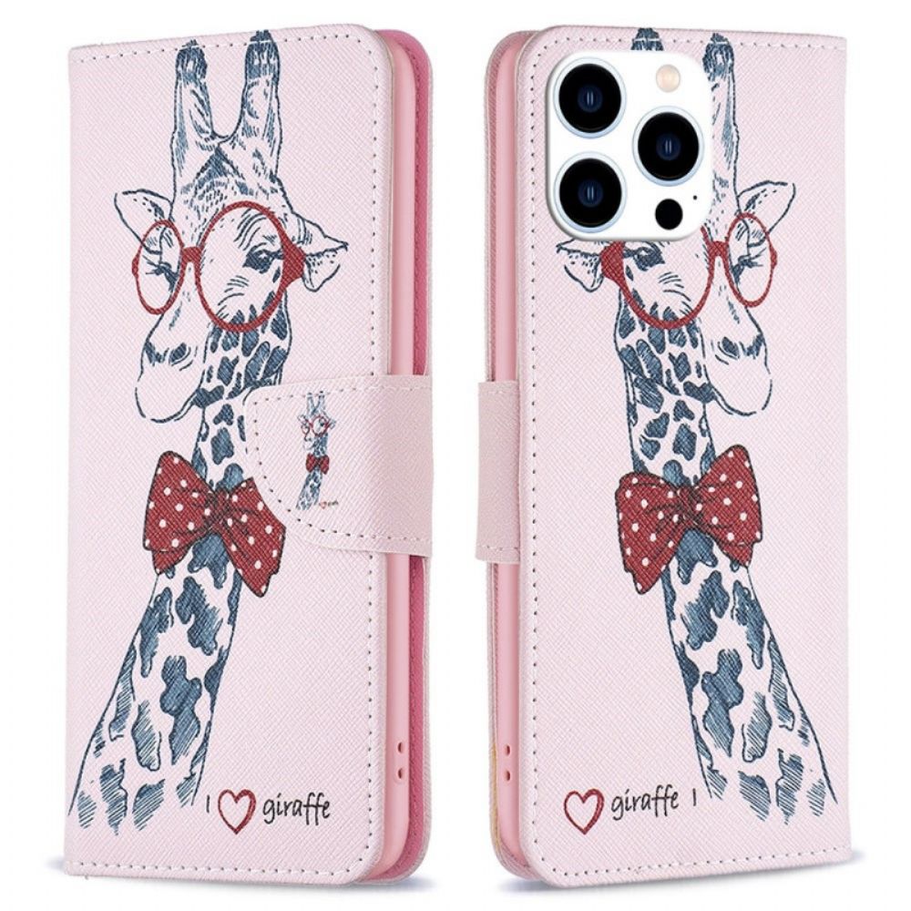 Folio-hoesje voor iPhone 14 Pro Nerdy Giraf