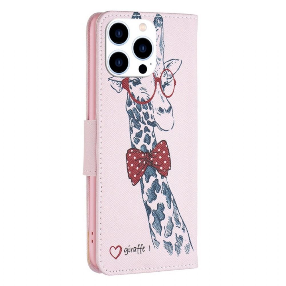 Folio-hoesje voor iPhone 14 Pro Nerdy Giraf