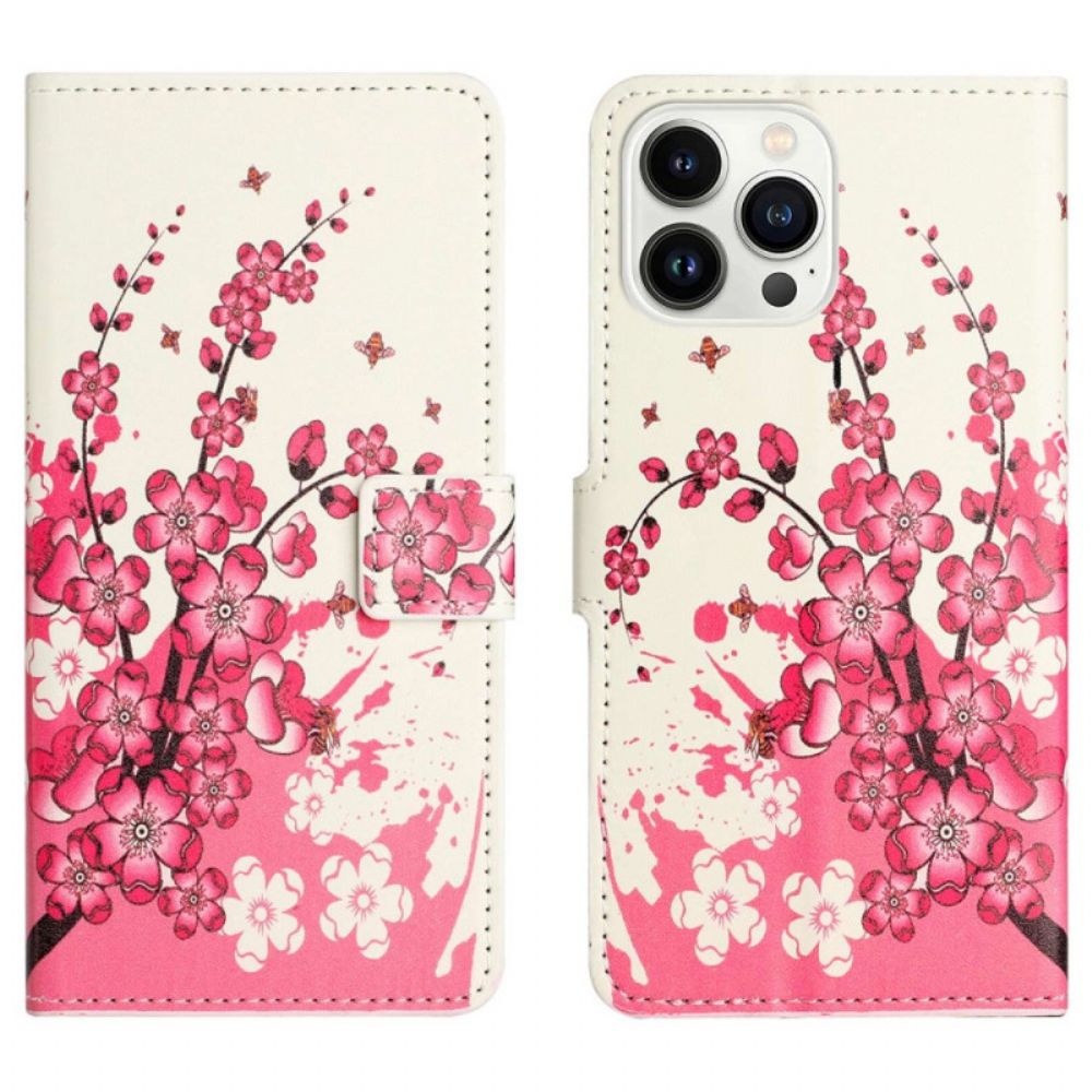 Folio-hoesje voor iPhone 14 Pro Tropische Bloemen