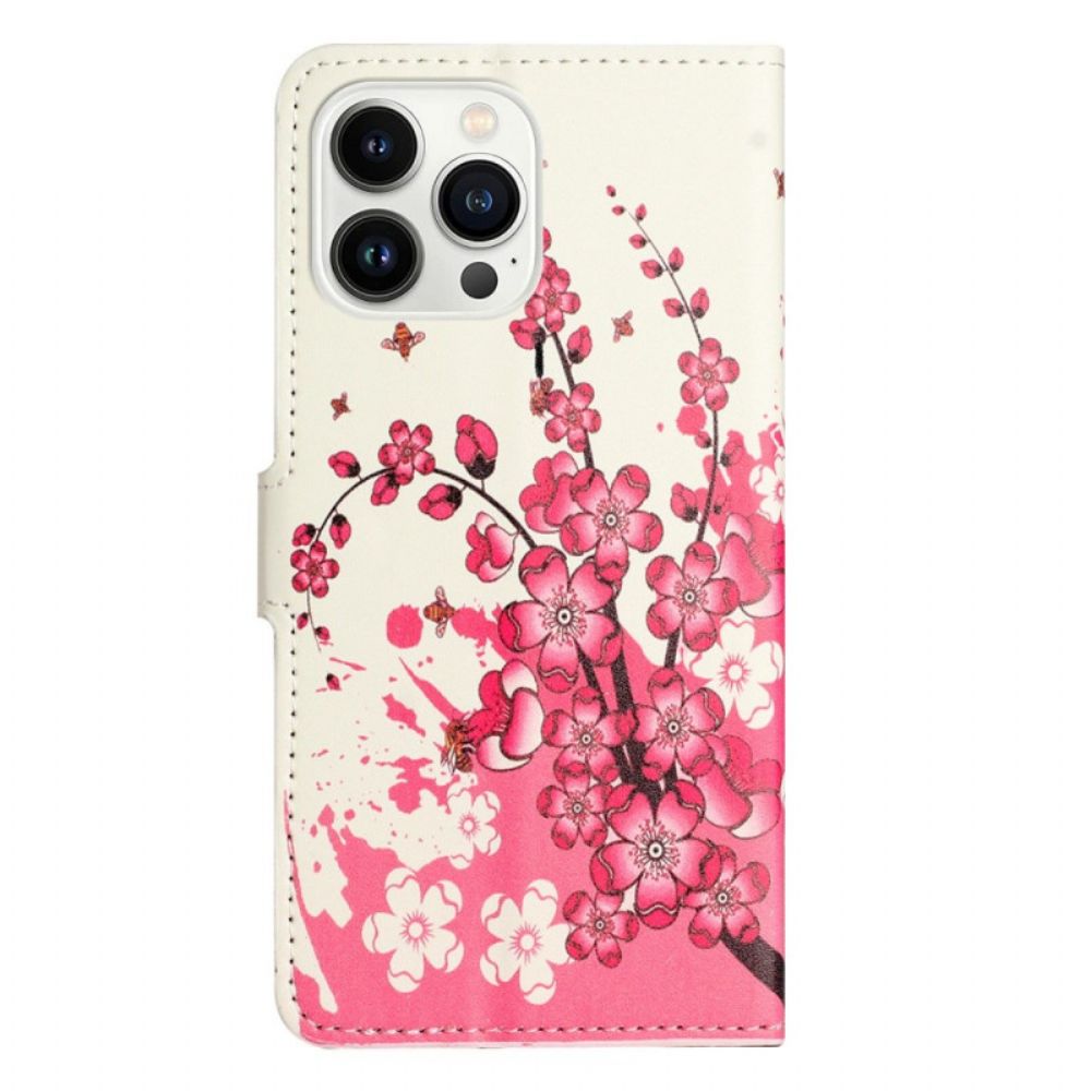 Folio-hoesje voor iPhone 14 Pro Tropische Bloemen