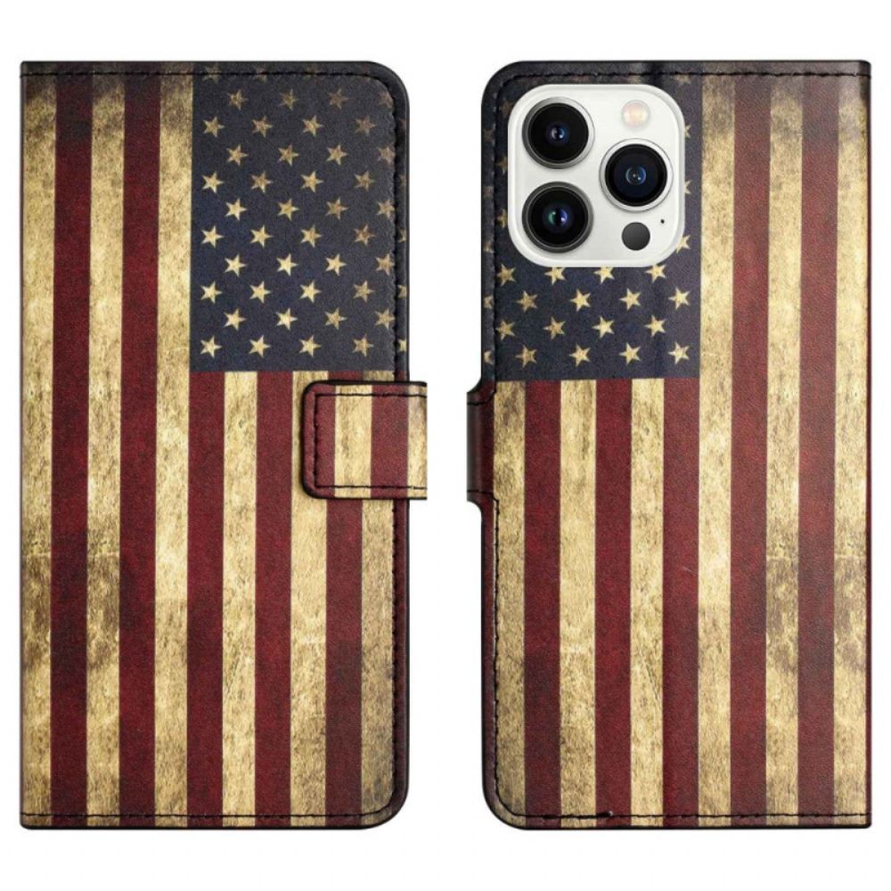 Folio-hoesje voor iPhone 14 Pro Vintage Amerikaanse Vlag